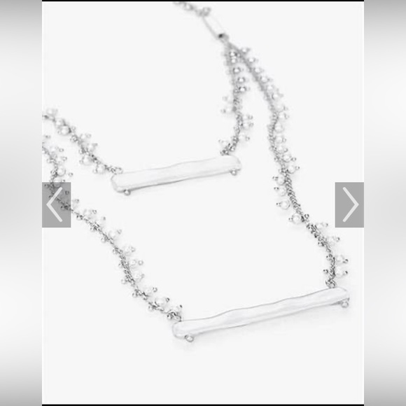 Chico’s Jenson 2 layer necklace with bars, all in bauble silver tones NWT - Picture 2 of 9
